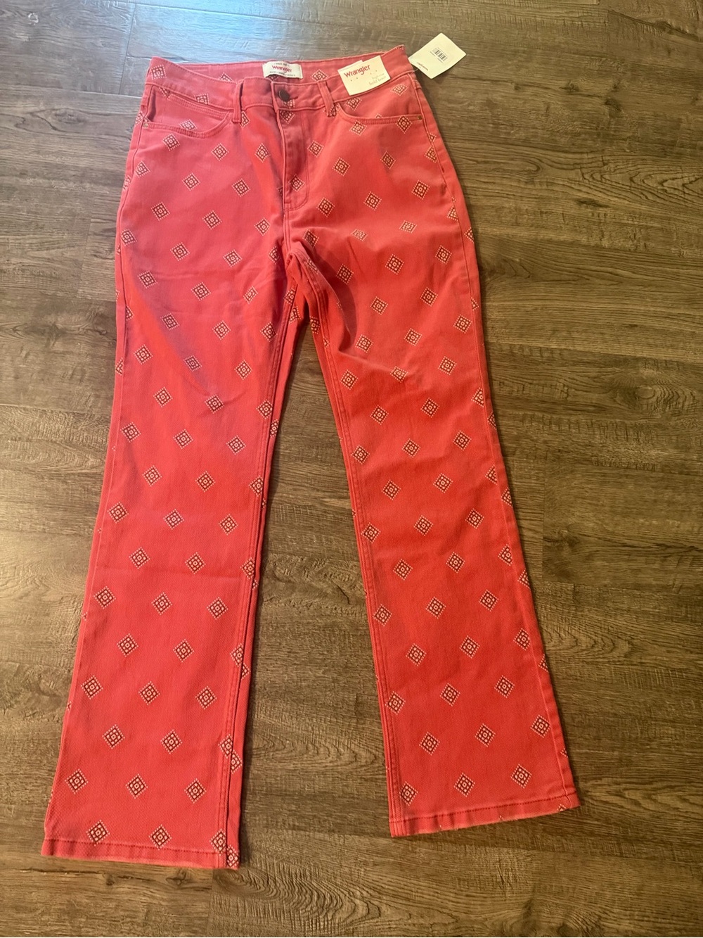 Wrangler Red Printed High-Rise Bootcut Jeans